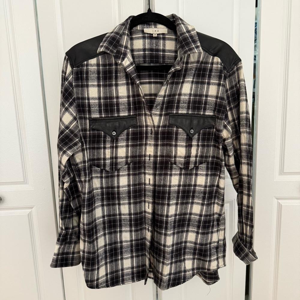 IRO leather accent plaid flannel button down!! 🖤